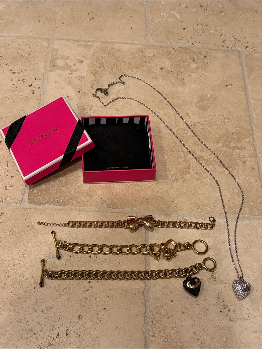 Juicy Couture Gold-Tone Charm Bracelet Set with Heart Pendants